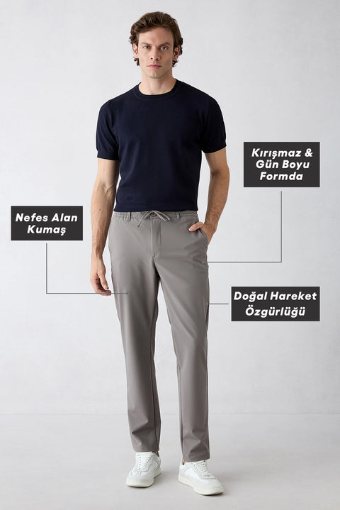 Dark Mink 6 Drop Regular Fit Standard Cut Lycra Chino/Canvas Trousers with Bag