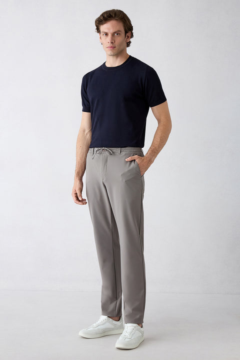 Koyu Vizon Techno-Line Regular Fit Standart Kesim Çantalı Likralı Beli İpli Chino / Kanvas Pantolon