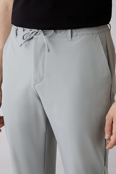 Açık Gri Techno-Line Regular Fit Standart Kesim Likralı Esnek Beli Lastikli İpli Çantalı Pantolon