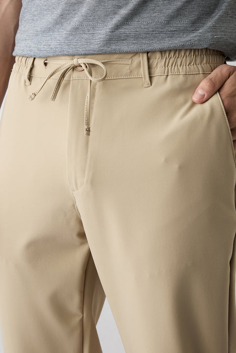 Medium Beige Techno-Line Regular Fit Standard Cut Lycra Stretchy Elasticated Waist Drawstring Bagged Trousers