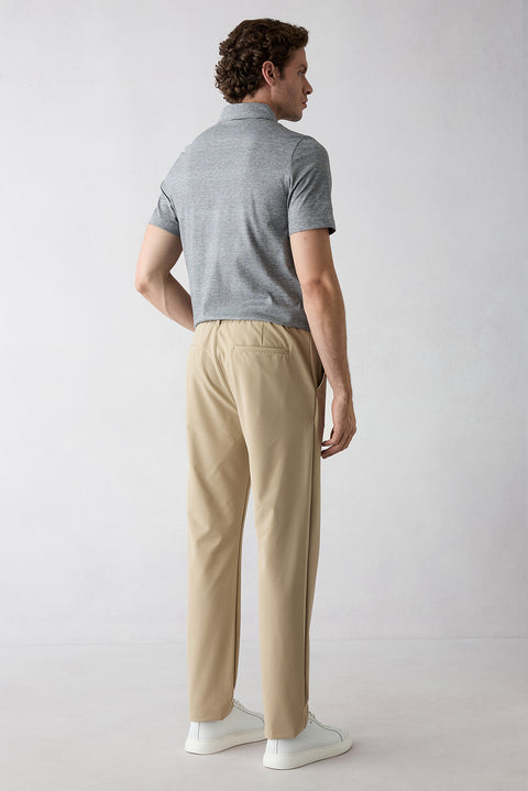 Medium Beige Techno-Line Regular Fit Standard Cut Lycra Stretchy Elasticated Waist Drawstring Bagged Trousers