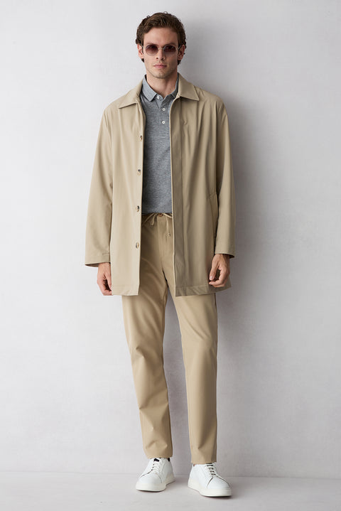 Medium Beige Techno-Line Regular Fit Standard Cut Lycra Stretchy Elasticated Waist Drawstring Bagged Trousers