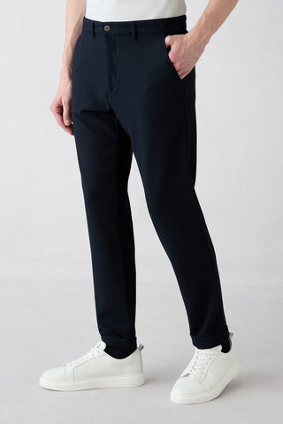 Koyu Lacivert Regular Straight Fit Yan Cepli Likralı Esnek Kanvas / Chino Pantolon