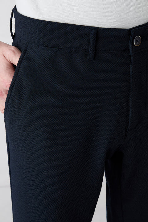 Koyu Lacivert Regular Straight Fit Yan Cepli Likralı Esnek Kanvas / Chino Pantolon