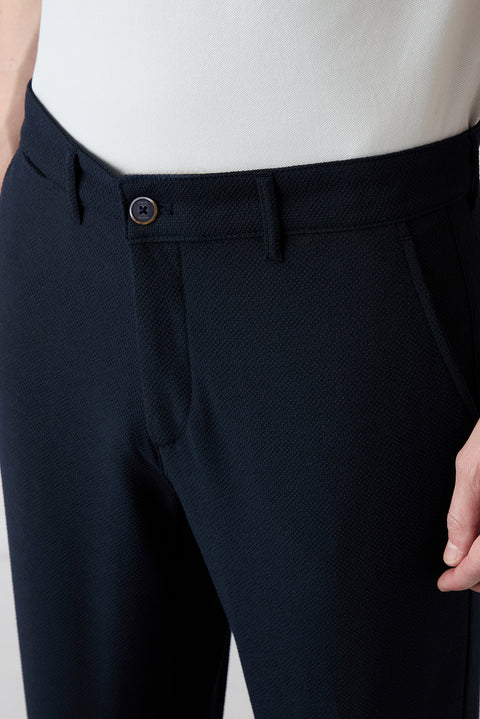 Koyu Lacivert Regular Straight Fit Yan Cepli Likralı Esnek Kanvas / Chino Pantolon