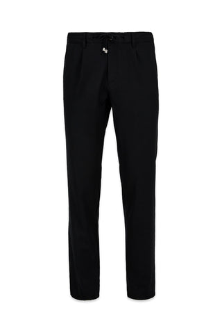 Siyah Regular Straight Fit Beli İpli Pileli Yan Cepli Likralı Kanvas / Chino Pantolon