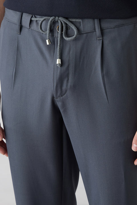 Koyu Füme Regular Straight Fit Beli İpli Pileli Yan Cepli Likralı Kanvas / Chino Pantolon