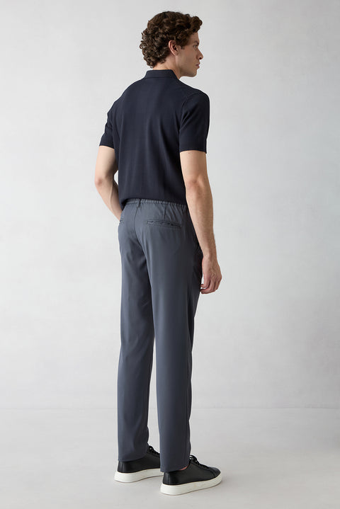 Koyu Füme Regular Straight Fit Beli İpli Pileli Yan Cepli Likralı Kanvas / Chino Pantolon