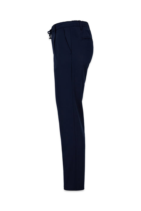 Light Navy Regular Straight Fit Drawstring Waist Pleated Side Pocket Stretchy Jogger Pants
