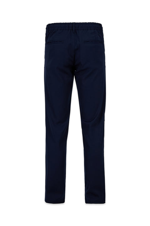 Light Navy Regular Straight Fit Drawstring Waist Pleated Side Pocket Stretchy Jogger Pants