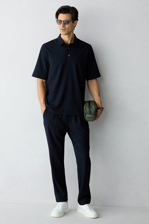 Dark Navy Regular Fit Standard Cut Canvas / Chino Trousers