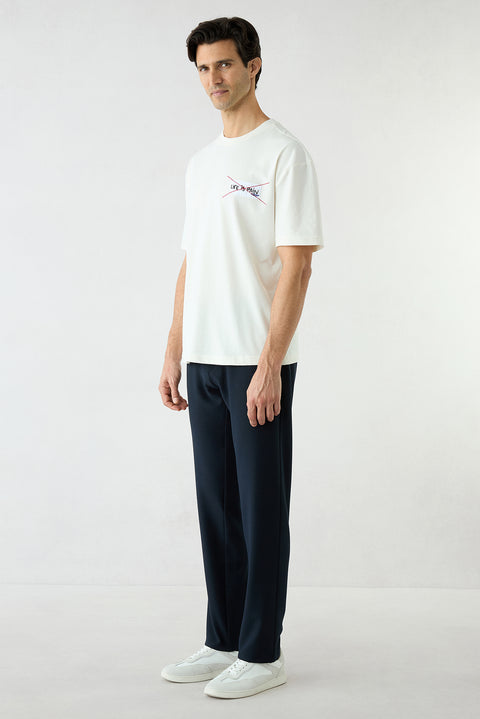 Dark Navy Regular Fit Striped Drawstring Waist Lycra Sport Pants