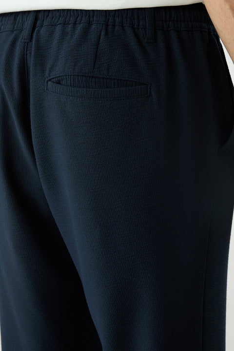 Dark Navy Regular Fit Striped Drawstring Waist Lycra Sport Pants