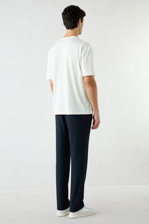 Dark Navy Regular Fit Striped Drawstring Waist Lycra Sport Pants