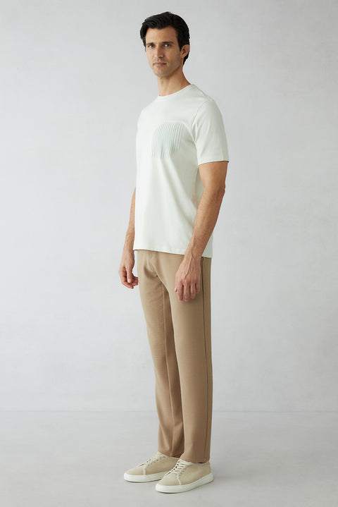 Koyu Bej Regular Fit Standart Kesim Beli Lastikli İpli Çizgili Yan Cepli Jogger Pantolon