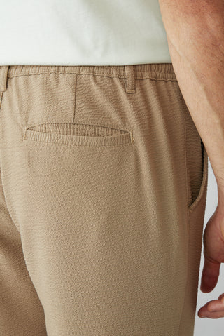  Koyu Bej Regular Fit Standart Kesim Beli Lastikli İpli Çizgili Yan Cepli Jogger Pantolon