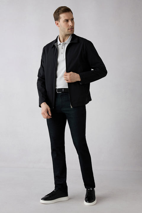 Siyah Regular Fit Standart Kesim Desenli Yandan Cep Kanvas / Chino Pantolon