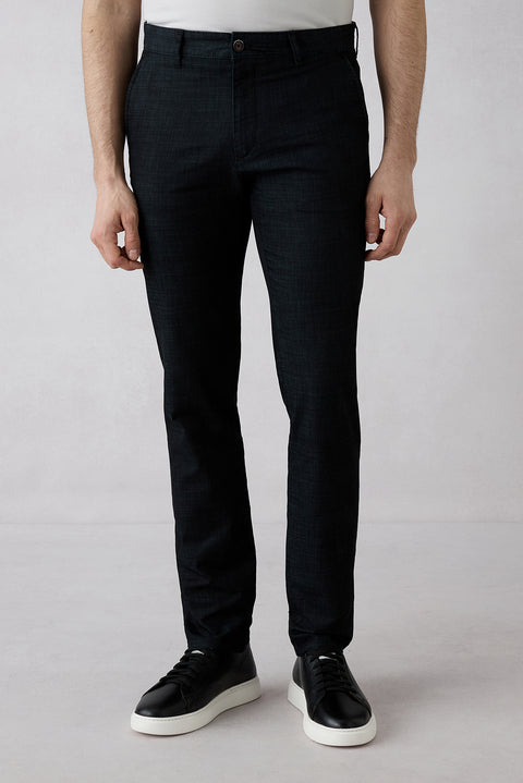 Siyah Regular Fit Standart Kesim Desenli Yandan Cep Kanvas / Chino Pantolon