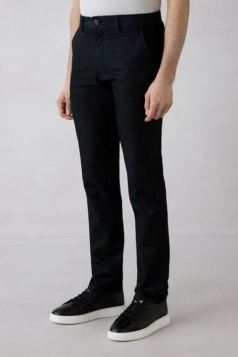 Siyah Regular Fit Standart Kesim Desenli Yandan Cep Kanvas / Chino Pantolon