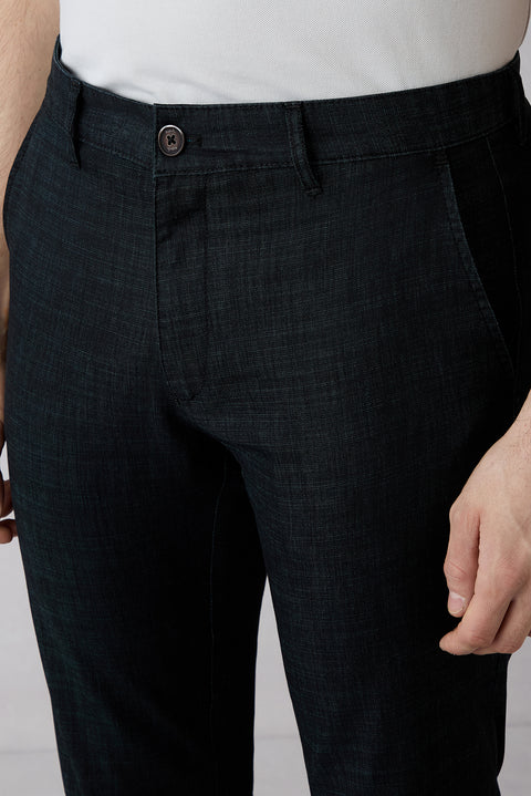 Siyah Regular Fit Standart Kesim Desenli Yandan Cep Kanvas / Chino Pantolon