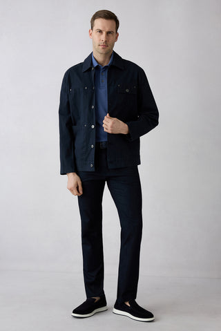  Koyu Lacivert 6 Drop Regular Fit Standart Kesim Desenli Yandan Cep Kanvas / Chino Pantolon