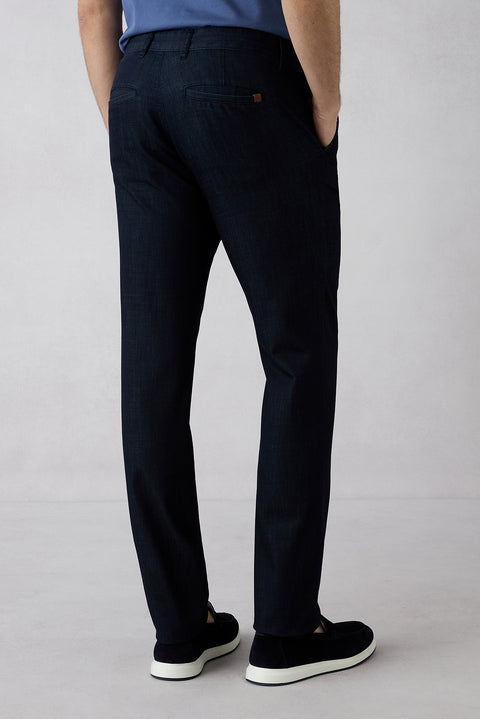 Koyu Lacivert Regular Fit Standart Kesim Desenli Yandan Cep Kanvas / Chino Pantolon