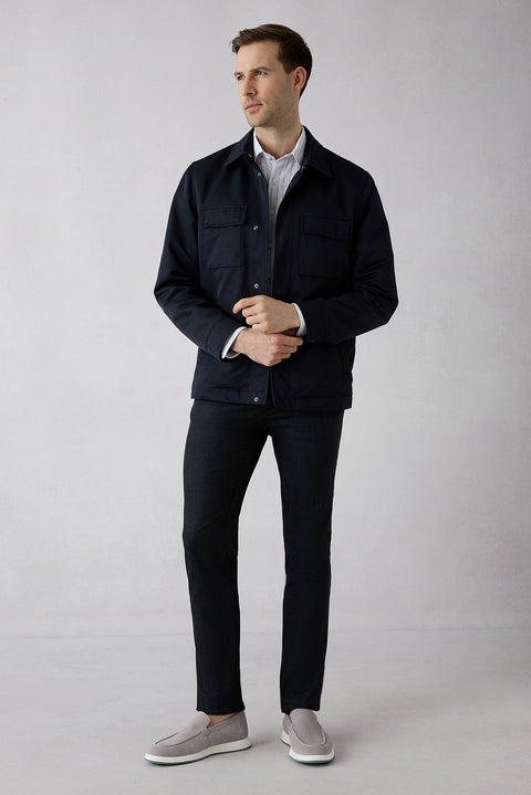 Koyu Antrasit Regular Fit Standart Kesim Desenli Yandan Cep Kanvas / Chino Pantolon