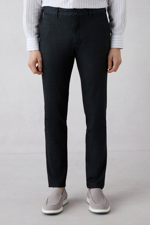 Koyu Antrasit Regular Fit Standart Kesim Desenli Yandan Cep Kanvas / Chino Pantolon