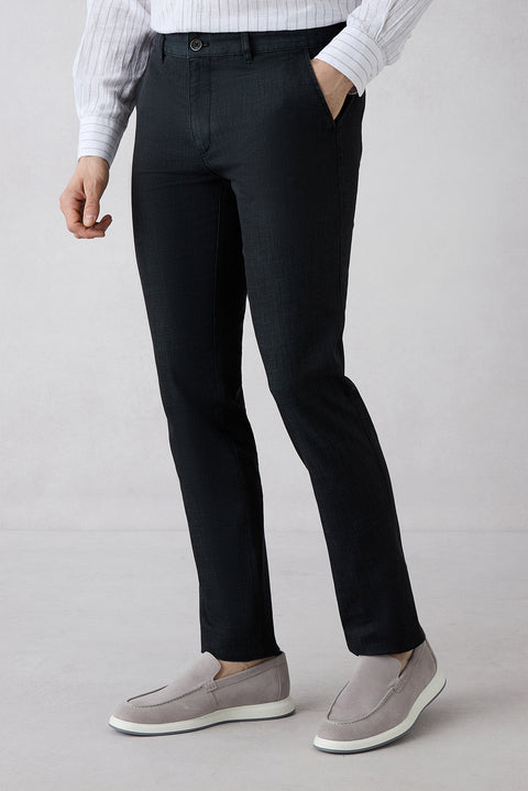 Koyu Antrasit Regular Fit Standart Kesim Desenli Yandan Cep Kanvas / Chino Pantolon