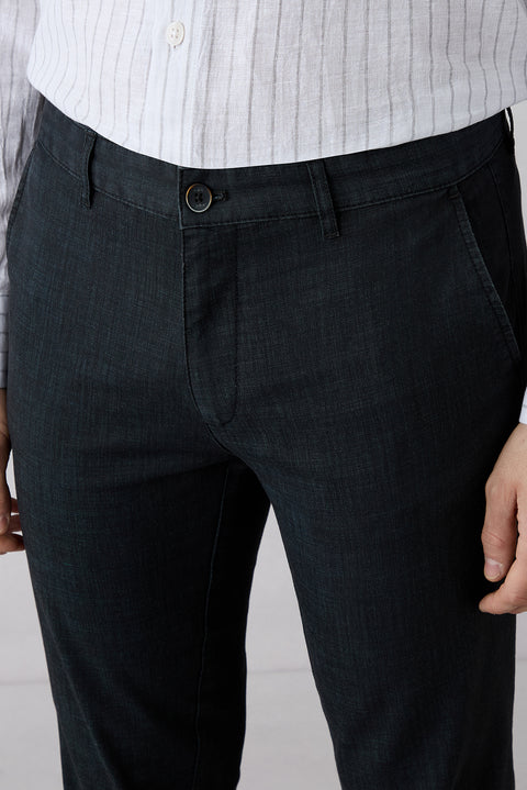 Koyu Antrasit Regular Fit Standart Kesim Desenli Yandan Cep Kanvas / Chino Pantolon