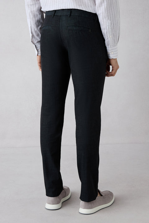 Koyu Antrasit Regular Fit Standart Kesim Desenli Yandan Cep Kanvas / Chino Pantolon