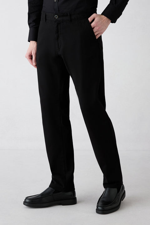 Siyah Slim Fit Dar Kesim Yandan Cepli Likralı Esnek Kanvas / Chino Pantolon