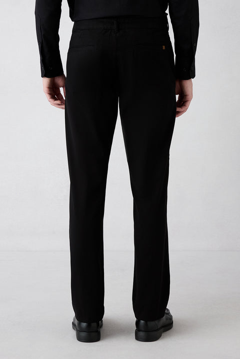 Siyah Slim Fit Dar Kesim Yandan Cepli Likralı Esnek Kanvas / Chino Pantolon