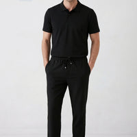 Siyah Regular Fit Standart Kesim Yandan Cep Beli Lastikli İpli Jogger Pantolon