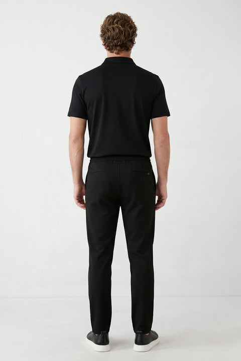 Siyah Regular Fit Standart Kesim Yandan Cep Beli Lastikli İpli Jogger Pantolon