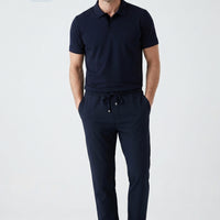 Dark Navy Regular Fit Standard Cut Side Pocket Elasticated Waist Drawstring Jogger Pants