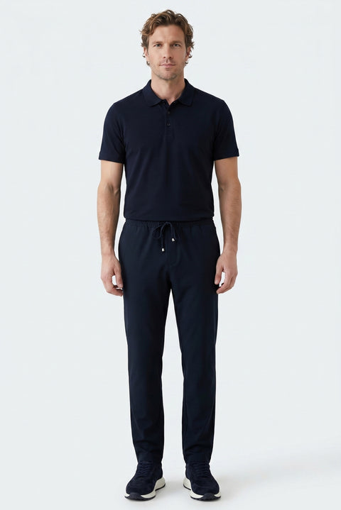 Koyu Lacivert Regular Fit Standart Kesim Yandan Cep Beli Lastikli İpli Jogger Pantolon