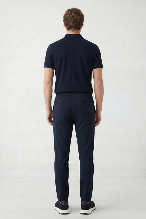 Koyu Lacivert Regular Fit Standart Kesim Yandan Cep Beli Lastikli İpli Jogger Pantolon