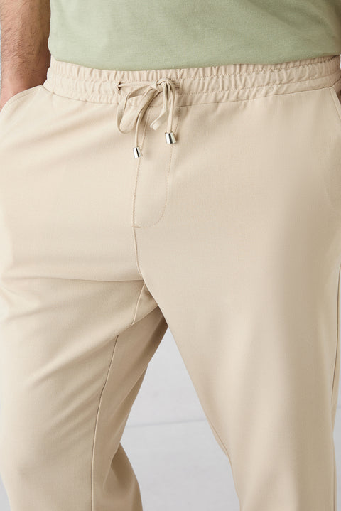Açık Bej Regular Fit Standart Kesim Yandan Cep Beli Lastikli İpli Jogger Pantolon
