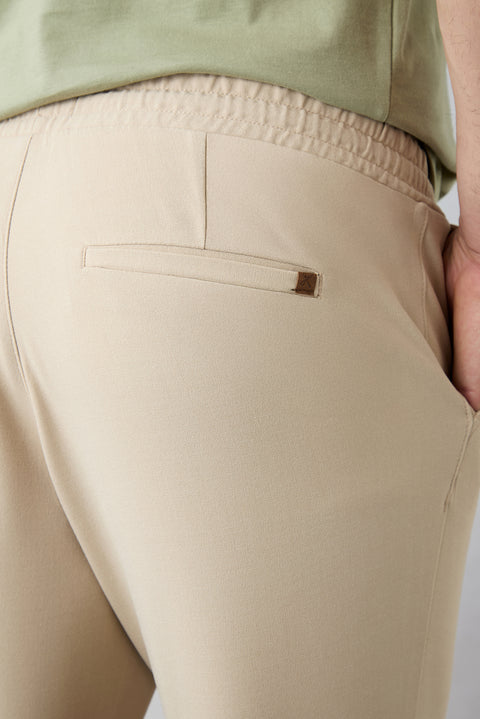 Açık Bej Regular Fit Standart Kesim Yandan Cep Beli Lastikli İpli Jogger Pantolon