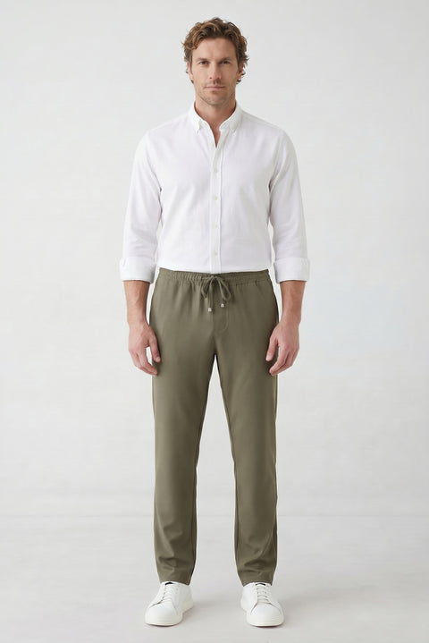 Medium Khaki Regular Fit Standard Cut Side Pocket Elasticated Waist Drawstring Jogger Pants