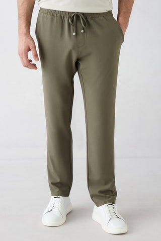  Orta Haki Regular Fit Standart Kesim Yandan Cep Beli Lastikli İpli Jogger Pantolon