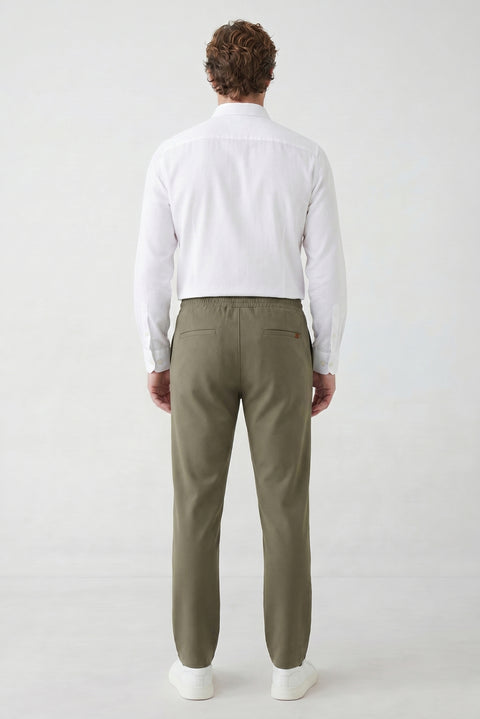 Orta Haki Regular Fit Standart Kesim Yandan Cep Beli Lastikli İpli Jogger Pantolon