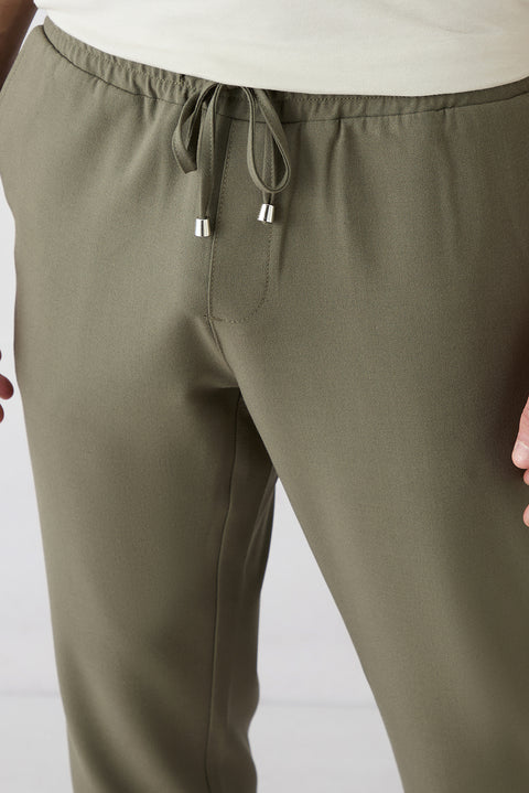 Orta Haki Regular Fit Standart Kesim Yandan Cep Beli Lastikli İpli Jogger Pantolon