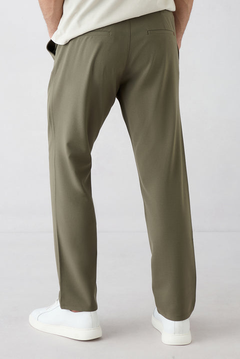 Orta Haki Regular Fit Standart Kesim Yandan Cep Beli Lastikli İpli Jogger Pantolon