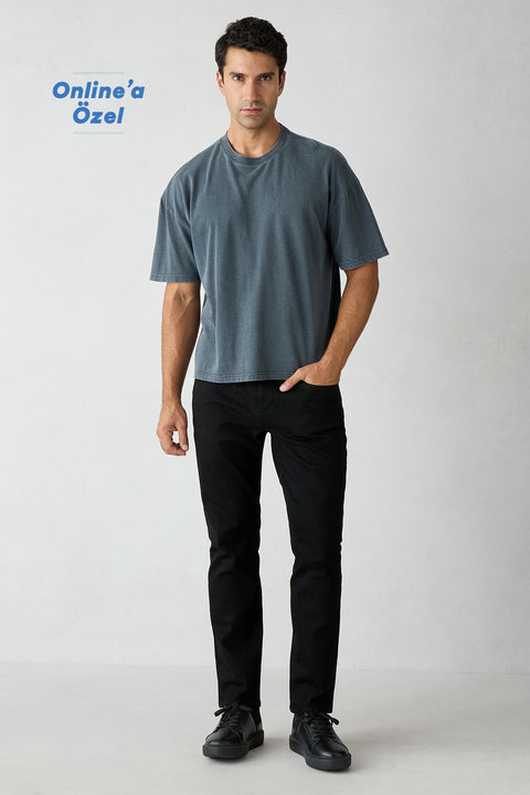 Siyah Slim Fit Dar Kesim 5 Cep Lyocell Karışımlı Denim Pantolon