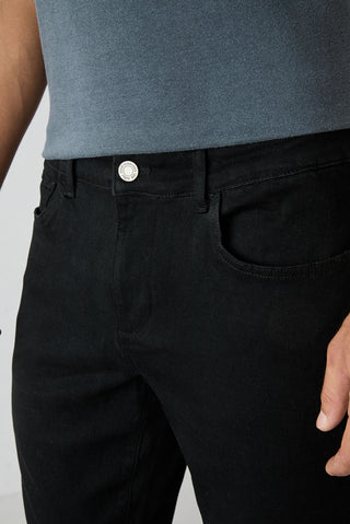  Siyah Slim Fit Dar Kesim 5 Cep Lyocell Karışımlı Denim Pantolon