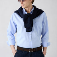 Mavi Uzun Kol Regular Fit Pamuklu Non Iron Ütü Gerektirmeyen Düğmeli Yaka Cepli Nakışlı Gömlek