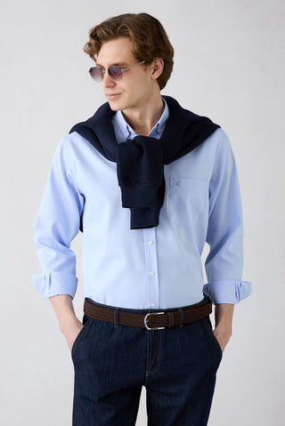  Mavi Uzun Kol Regular Fit Armürlü Casual Gömlek