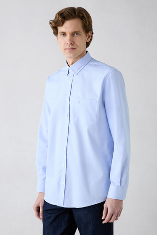  Mavi Uzun Kol Regular Fit Armürlü Casual Gömlek